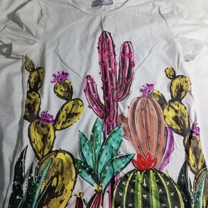 Women's Short Sleeve Cactus Print Tee - White